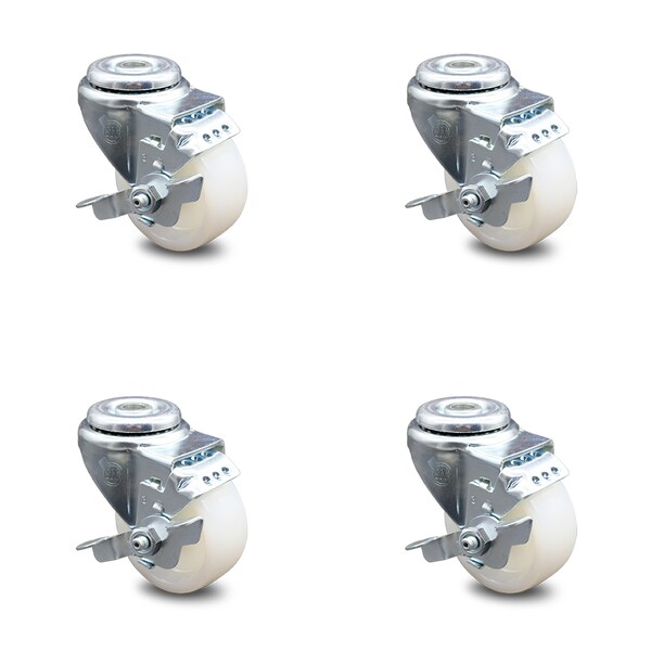 Service Caster 3 Inch Nylon Wheel Swivel Bolt Hole Caster Set with Brake SCC-BH20S314-NYS-TLB-4 - main